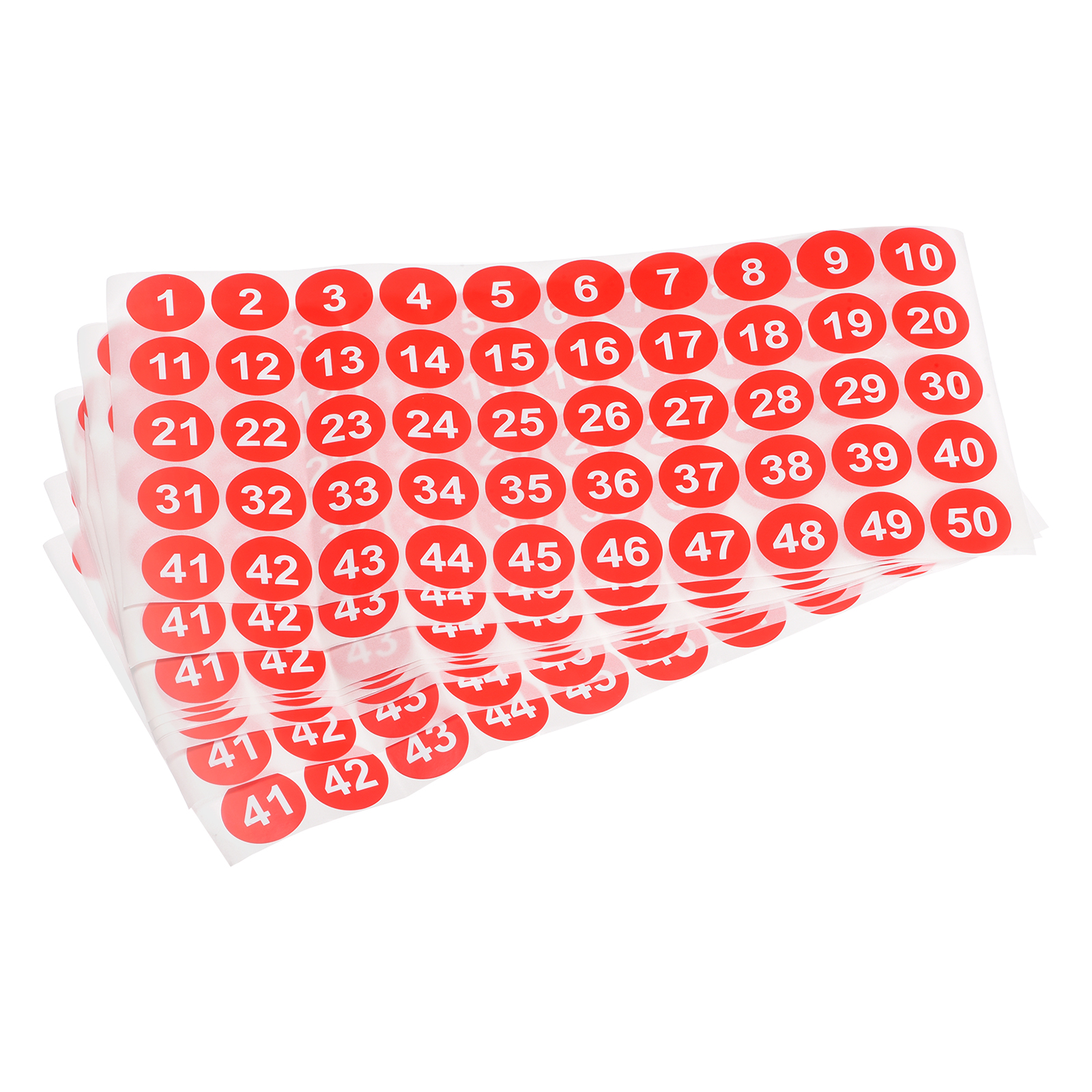 1 to 50 Number Stickers Number Label Self Adhesive Marked Sticker Red and  White, Pack of 15